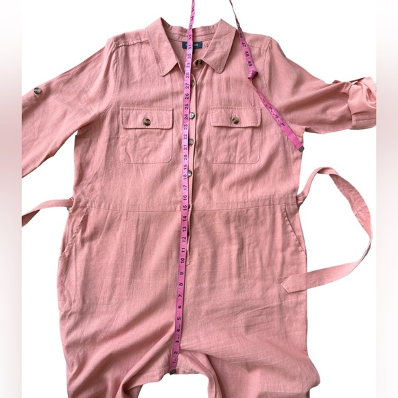 ModCloth Pink Linen Jumpsuit‎ with Belt Size: XL - Picture 13 of 16